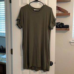 Green tshirt dress with ruffle sleeves